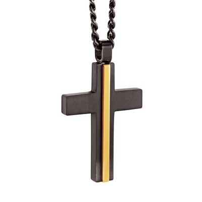 Italgem SC50 Men's Black & Gold IP S. Steel Brushed Cross Necklace