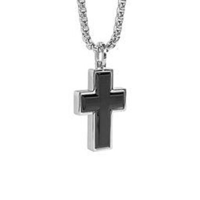 Italgem SC82 Men’s Black IP S. Steel Brushed Cross & Round Box Chain Necklace 22"