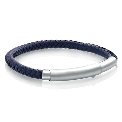 Italgem SLB299 Men’s S. Steel 3-Way Matte Clasp Blue Leather Bracelet