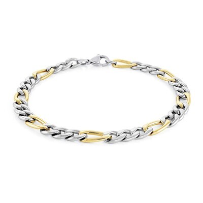 Italgem SMB481 Men's S. Steel Gold IP 1-Link 6mm Figaro Polished Bracelet 8.5"