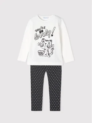 Mayoral 4775 Girl's Long Sleeve Cat T-Shirt & Polka Dot Leggings – Plomo Vigore