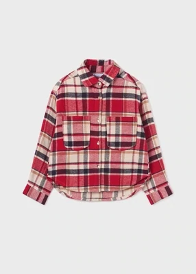 Mayoral 7180 girls youth long sleeved flannel top rojo with gold buttons