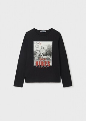 Mayoral 7027 Girl's LS ''Good Vibes Only'' T-Shirt /NEGRO