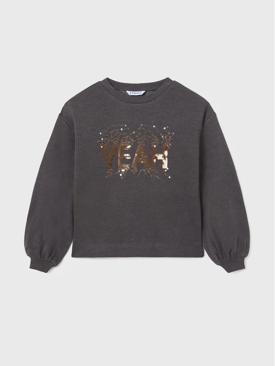 Mayoral 7471 Girl's Long Sleeve ''YEAH'' Sequin Pullover Sweater – Titanio Vigore