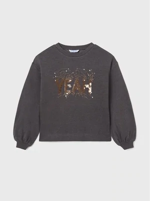Mayoral 7471 Girl's LS ''YEAH'' Sequin Pullover Sweater /TITANIO VIGORE