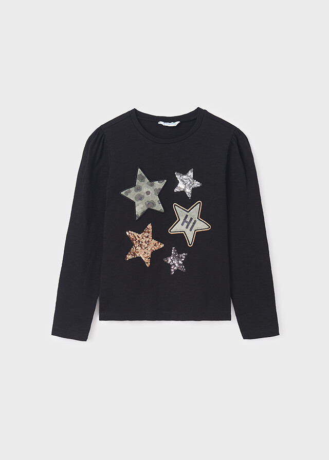 Mayoral 7053 Girl's Black Long Sleeve Shirt w/ Stars