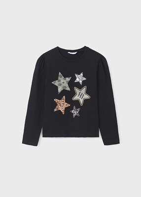 Mayoral 7053 Girl's Black LS Shirt w/ Stars