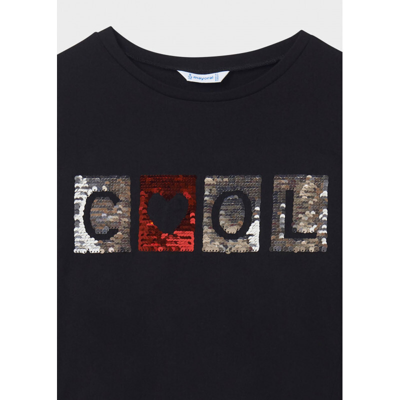 Mayoral 7036 Girl's Long Sleeve Sequin ''Cool'' T-Shirt