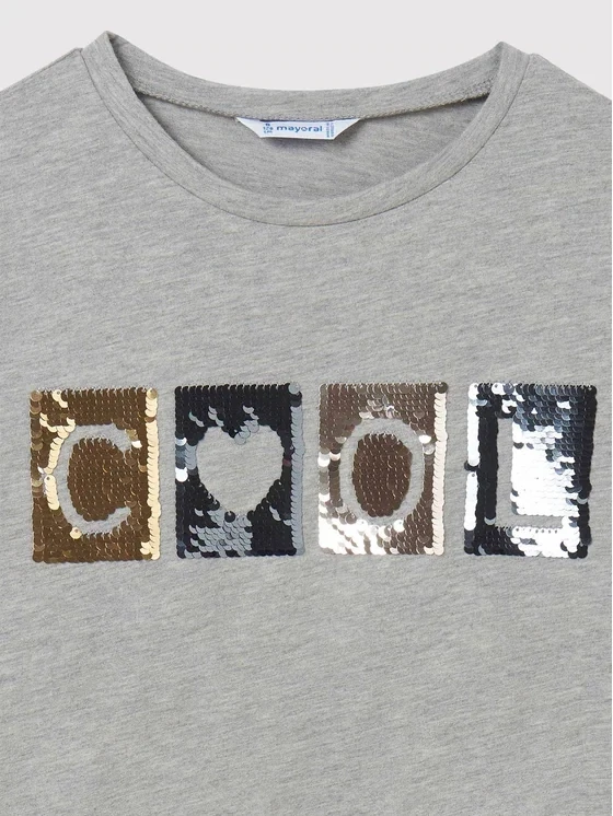 Mayoral 7036 Girl's Long Sleeve Sequin ''Cool'' T-Shirt