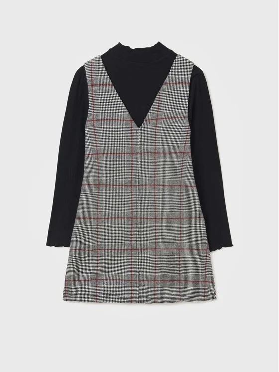 Mayoral 7948 Girl's Long Sleeve Plaid Dress – Negro