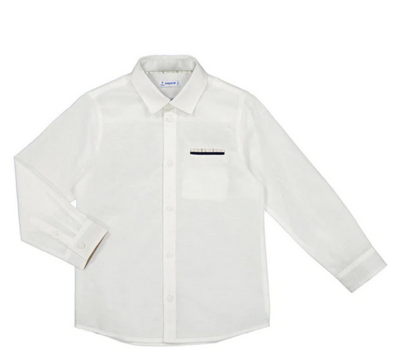 Mayoral 3165 Boy’s Long Sleeve Linen Dress Shirt w/ Pocket – Blanco
