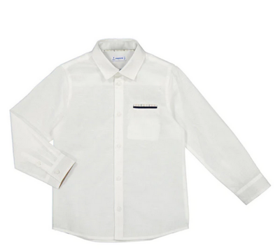 Mayoral 3165 Boy’s LS Linen Dress Shirt w/ Pocket /BLANCO