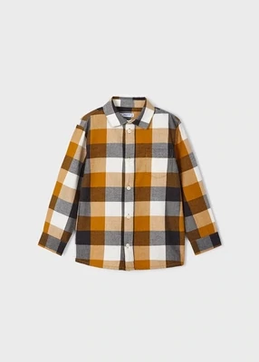 Mayoral 4111 Boy's Long Sleeve Orange Checkered Button Up Flannel