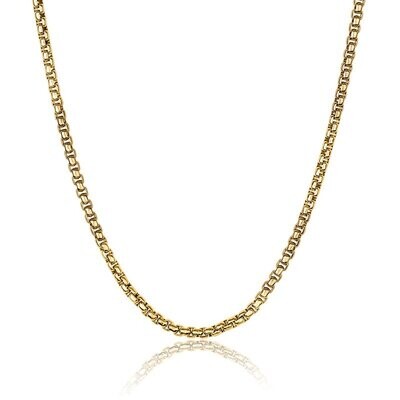 Italgem SYN16-22" Men's Gold IP S. Steel 2.5mm Round Box Chain Necklace 22"