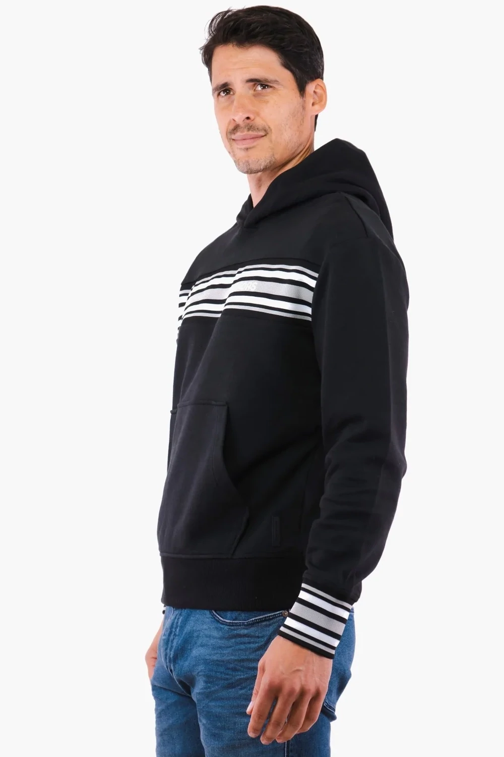Michael Kors CF2519Q5MF Men's Racing Stripe Pullover Hoodie – Black