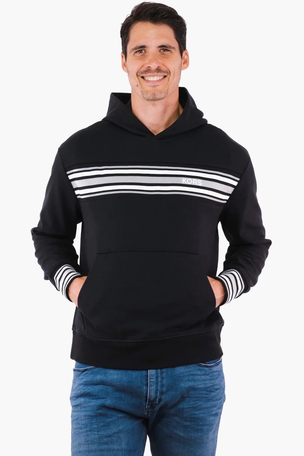 Michael Kors CF2519Q5MF Men's Racing Stripe Pullover Hoodie /BLACK