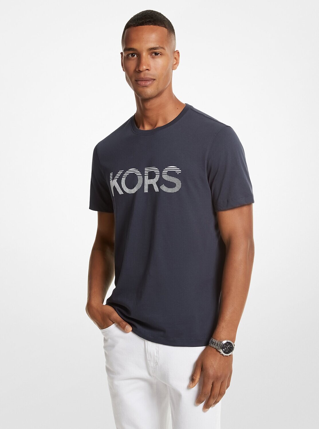 Michael Kors CF351MIFV4 Men's SS Tipped Kors Logo T-Shirt/, Color: MIDNIGHT, Size: S