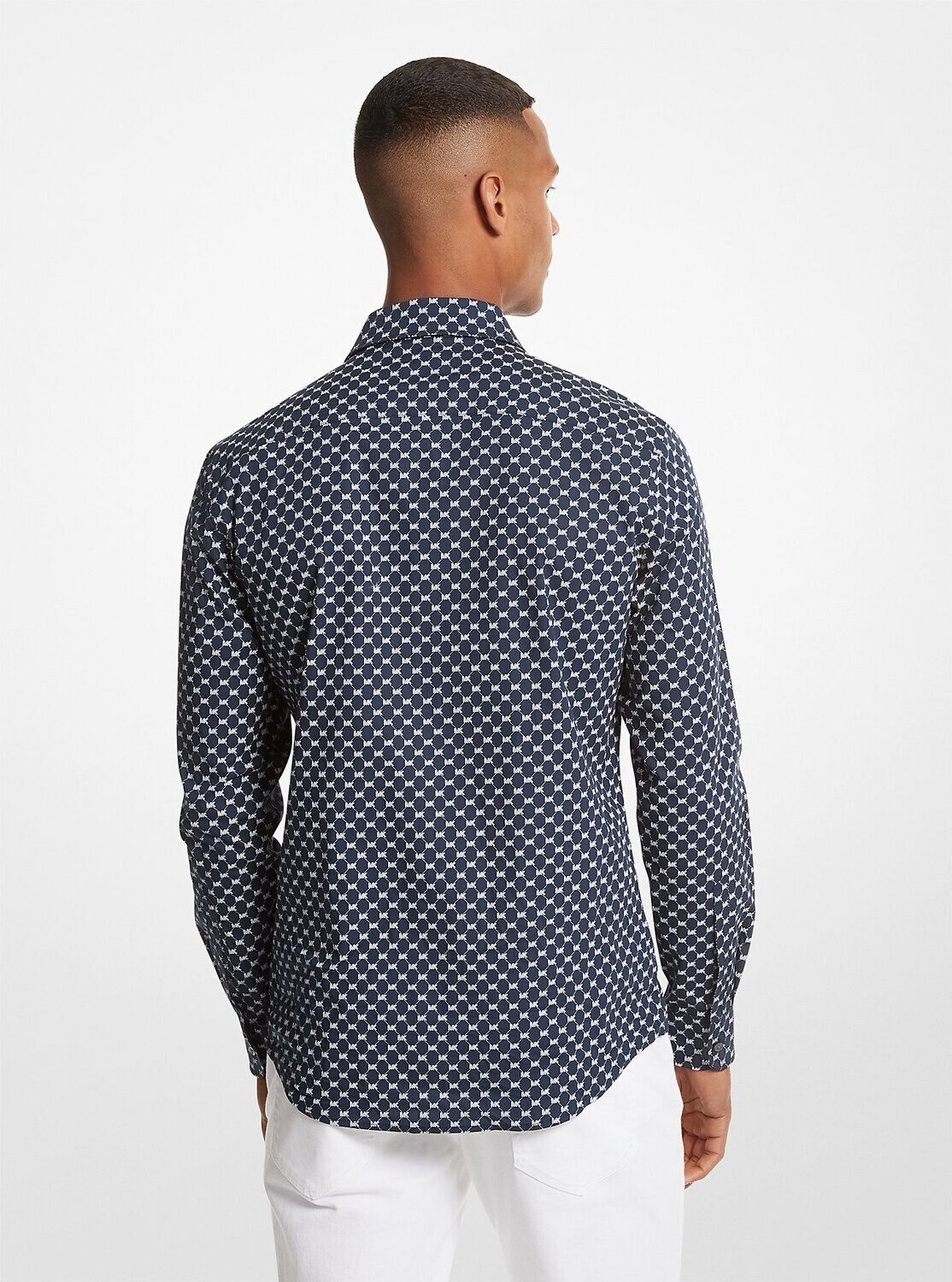 Michael Kors CF3402E9Y6 Men's Long Sleeve SF Stretch MK Logo Dress Shirt