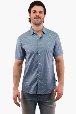 Michael Kors CS3400K8NG Men's SS Microfiber Floral Polo in Chambray Michael Kors CS3400K8NG Men's SS Microfiber Floral Polo in Chambray