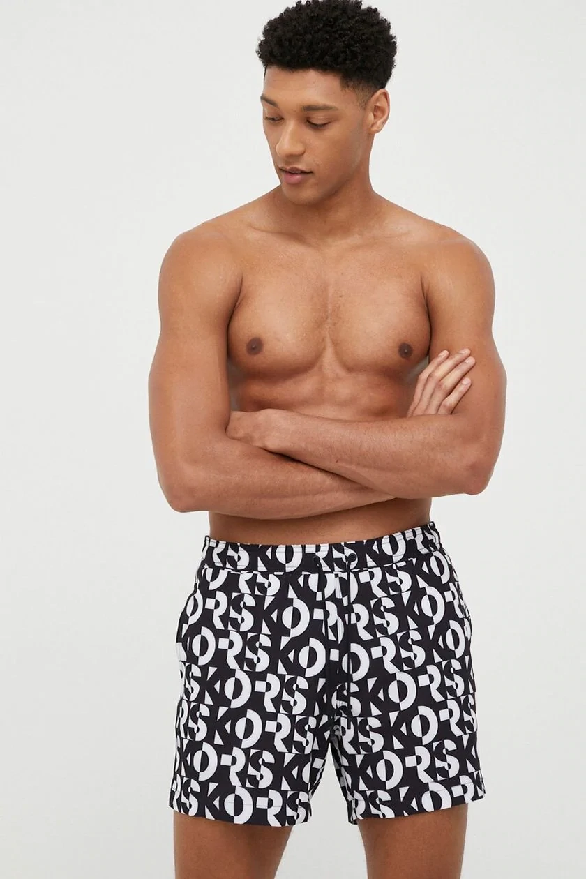 Michael Kors CS370018X3 Men's MK Logo Bathing Suit – Navy-White