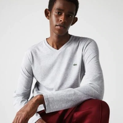 Lacoste TH6711 52 CCA Men’s Long Sleeve V-Neck T-Shirt – Chine Grey