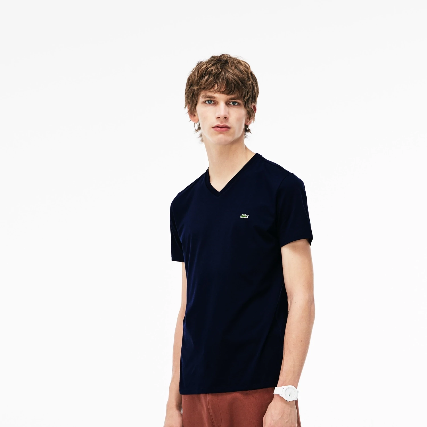 Lacoste TH6710 52 166 Men’s Short Sleeve Regular Fit V-Neck T-Shirt – Navy Blue