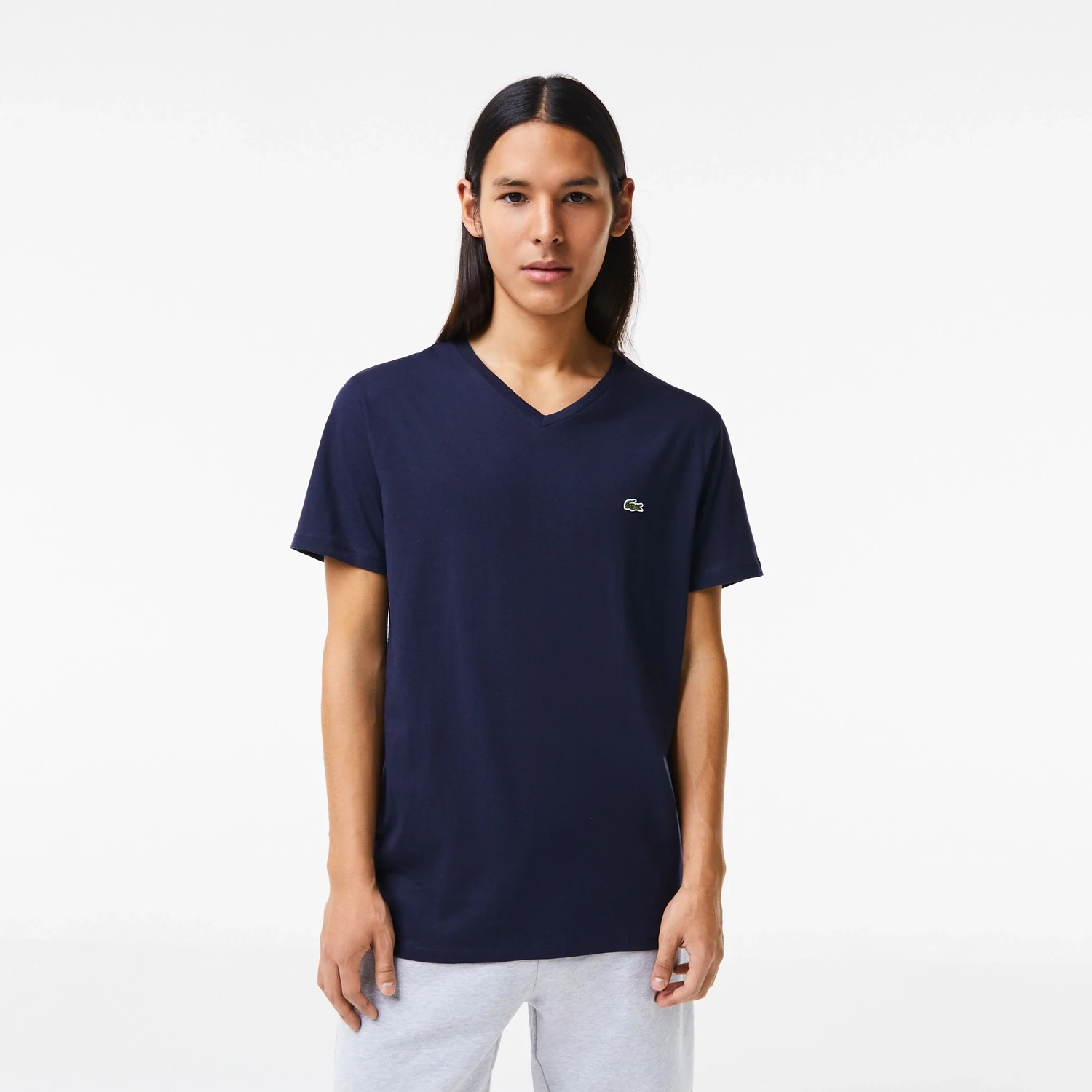 Lacoste TH6710 52 166 Men’s Short Sleeve Regular Fit V-Neck T-Shirt – Navy Blue
