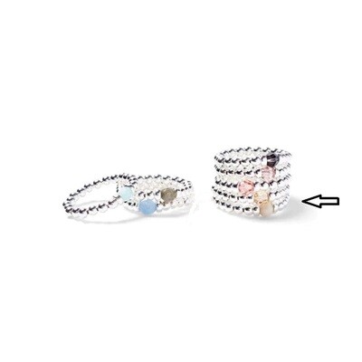 Beblue BRELASTIC-SOY Silver Bead & Beige Pearl Elastic Ring