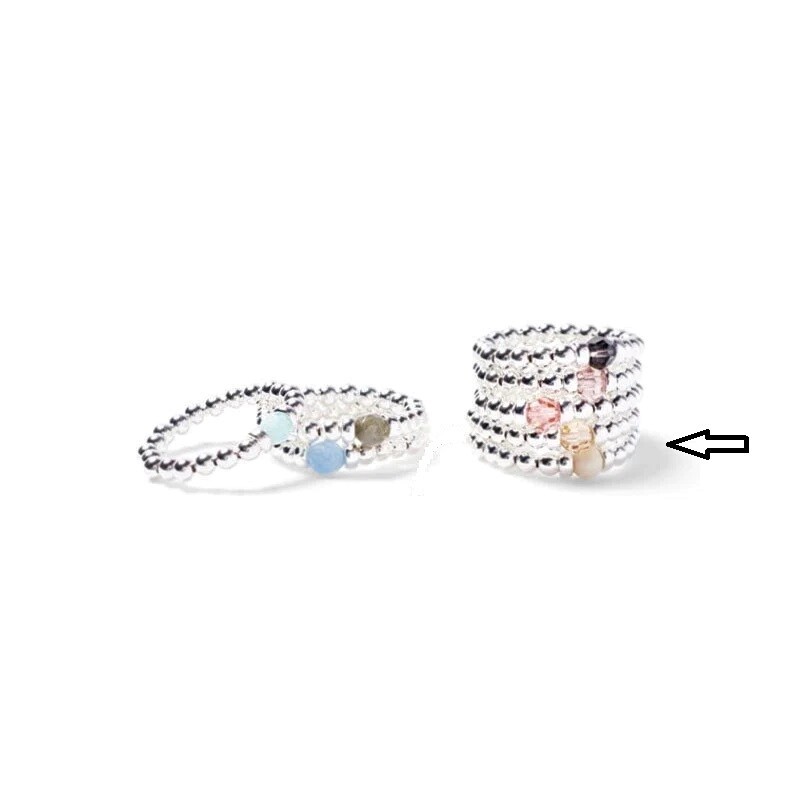 Beblue BRELASTIC-SOY Silver Bead & Beige Pearl Elastic Ring