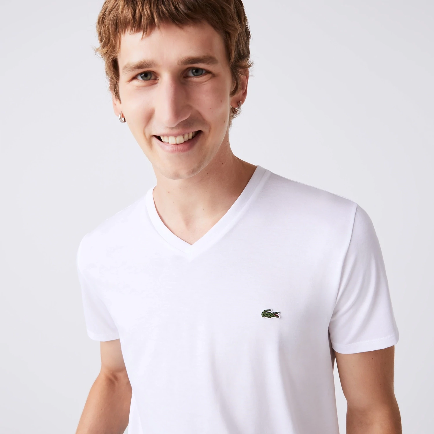 Lacoste TH6710 52 001 Men’s Short Sleeve Regular Fit V-Neck T-Shirt – White