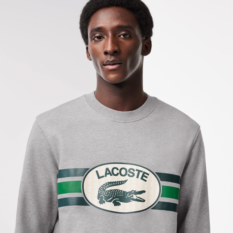 Lacoste SH1420 52 CCA Men’s LS Classic Fit Sweater/ CHINE GREY- LOGO