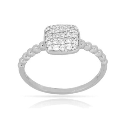 Miss Mimi 02-023149 Sterling Silver Dainty Square Pave Ring w/ Beaded Band/ Size 7