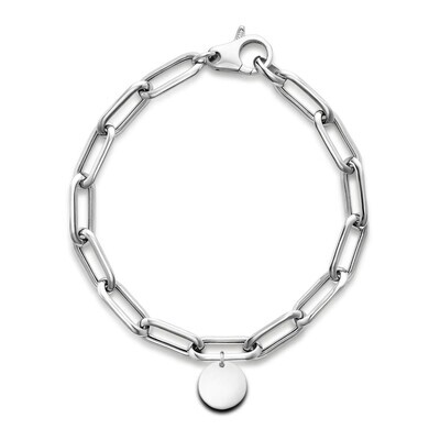 Miss Mimi 07-403670-01/00/7.5I Sterling Silver Paper Clip Tube Link Bracelet w/ Disc Pendant