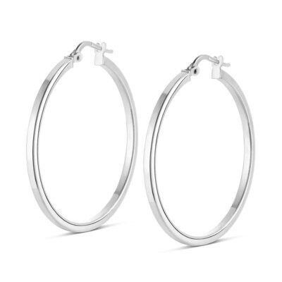 Miss Mimi 13-403559-01/00 Sterling Silver XL Square Edge Hoop Earrings