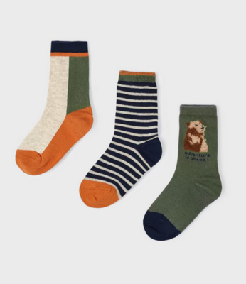 Mayoral 10573 Boy's 3 Pack of Socks /NAVY, ORANGE, & GREEN