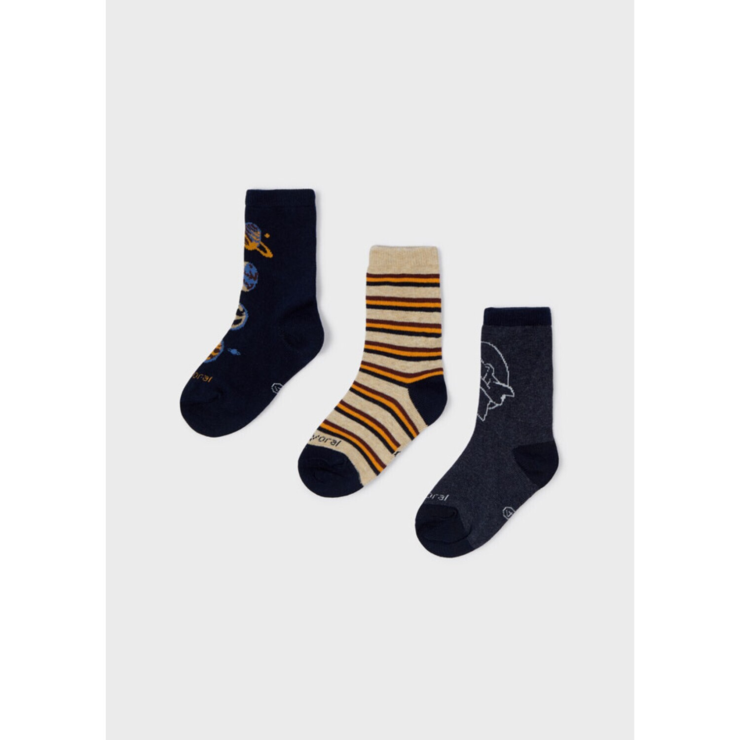 Mayoral 10319 junior boys 3 pair set of regular cut socks in various colours and designs