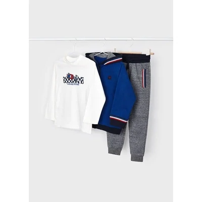 Mayoral 4866 Boy's Blue Zip-Up w/ White Long Sleeve T-Shirt & Grey Joggers