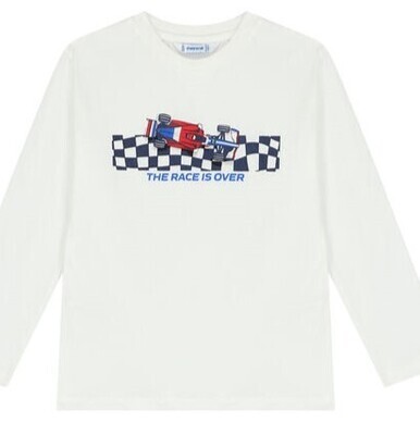 Mayoral 4866 Boy's Long Sleeve Race Car T-Shirt – White 3
