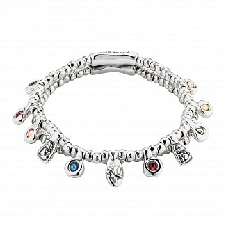 UNOde50 PUL2237MCLMTL0M Sterling Silver Double Strand w/ Charms & Faceted Crystals Elastic Bracelet