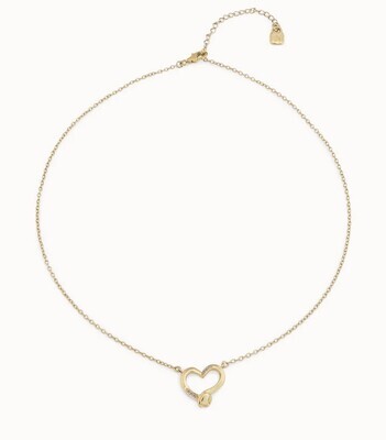 UNOde50 COL1760ORO0000U 18kt Gold-Plated & White Topaz Heart Outline Necklace