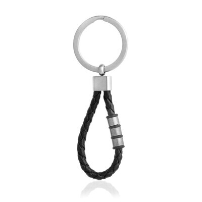 Italgem KC18 S. Steel Gun IP Antique Finish Beads & Black Leather Keychain