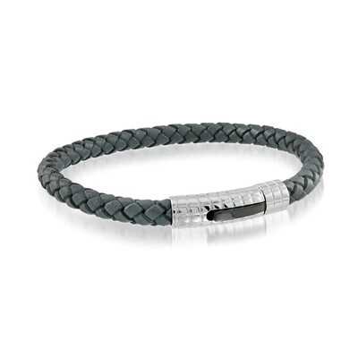 Italgem SLB107 S.Steel Black IP Clasp Design Grey Leather Bracelet