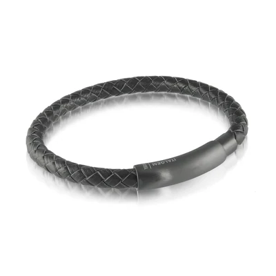 Italgem SLB127 Men's Black IP Matte S. Steel Magnetic Clasp Black Leather Bracelet