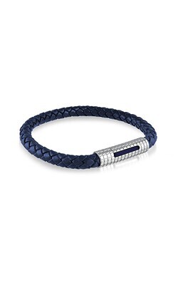 Italgem SLB97 Men’s S. Steel Blue-IP Push-Clasp-Design Blue-Leather Bracelet