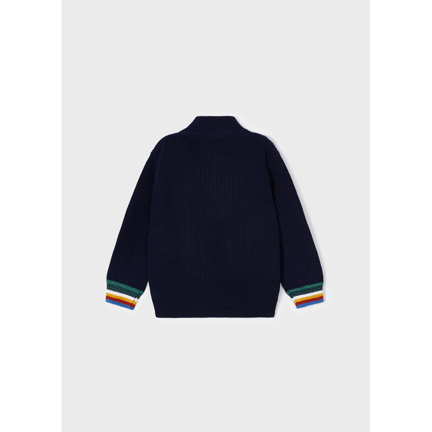 Mayoral 4332 Boys Navy Knitted Zip-Up w/ Colorful Striped Cuffs
