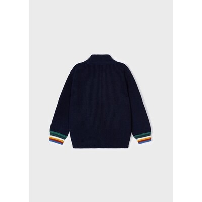 Mayoral 4332 Boys Navy Knitted Zip-Up w/ Colorful Striped Cuffs