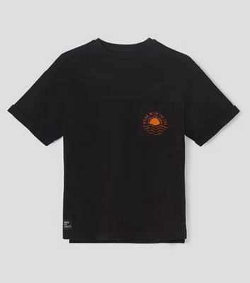 Nukutavake 6018 Boy’s Black T-shirt w/ Pocket & Orance Embroidery