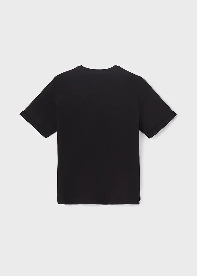 Nukutavake 6018 t-shirt noir garçon avec poche et broderie orange