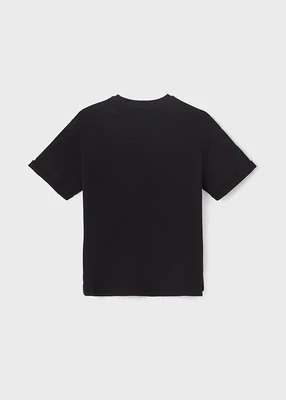 Nukutavake 6018 Boy’s Black T-shirt w/ Pocket & Orance Embroidery