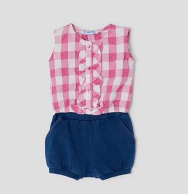 Mayoral 1240, Baby Girl Sleeveless Button Up with Denim Shorts